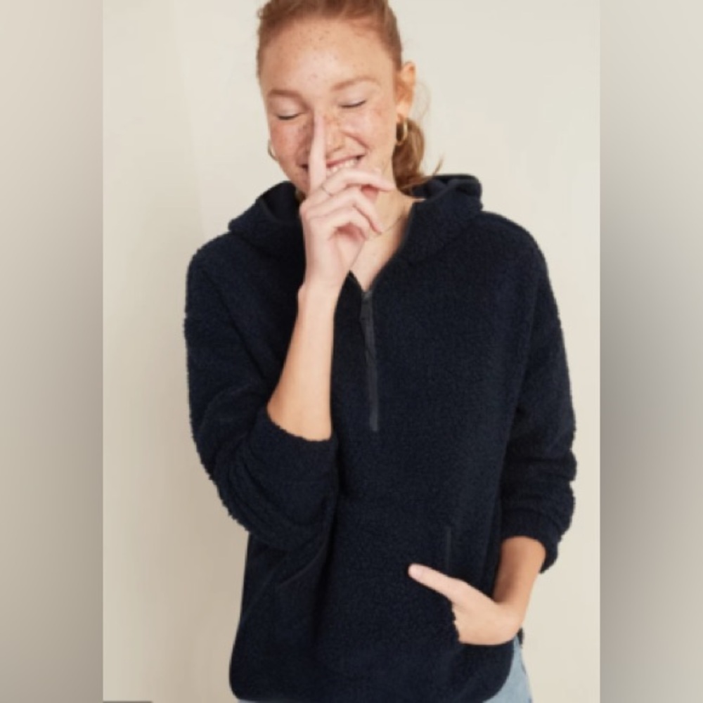 Old Navy Cozy Navy Teddy/Sherpa Fleece Half Zip Tunic